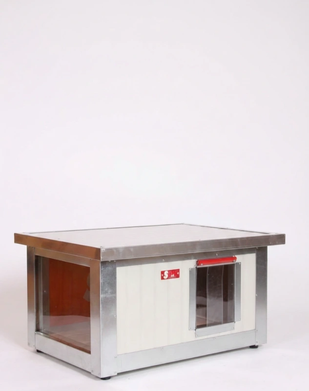 Zateplená búda pre mačku biela s panorama oknom