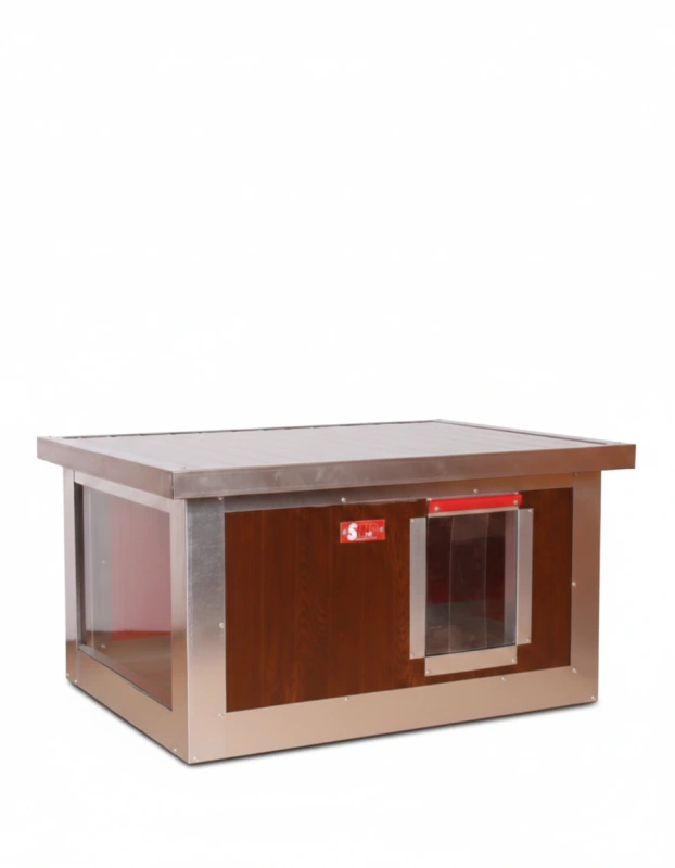 Zateplená búda pre mačku s panorama oknom (imitácia dreva)