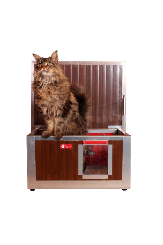 Zateplená búda pre mačku s panorama oknom (imitácia dreva) 1