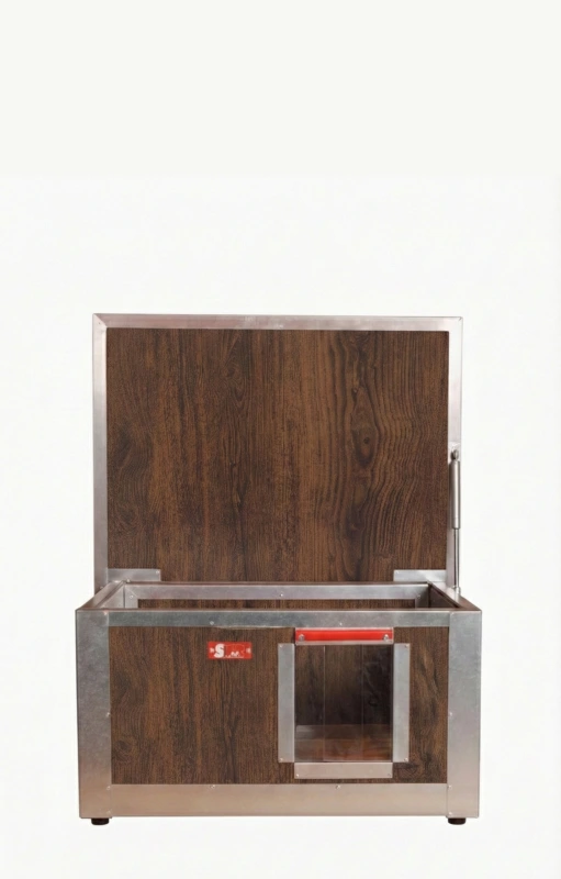 Zateplená búda pre mačku s panorama oknom (imitácia dreva) 2