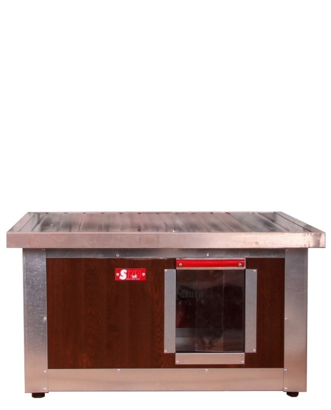 Vyhrievaná búda pre mačku s panorama oknom (imitácia dreva) 2